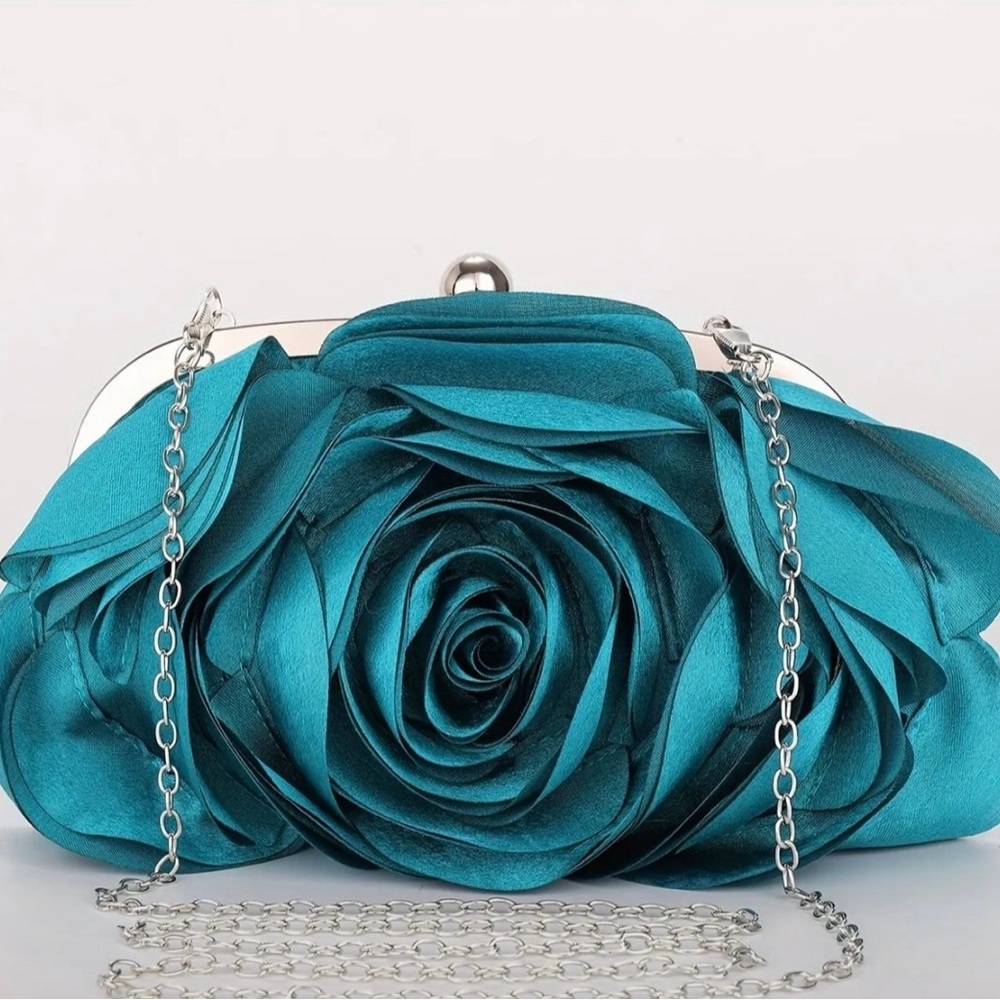 Elegant Teal Rose Clutch